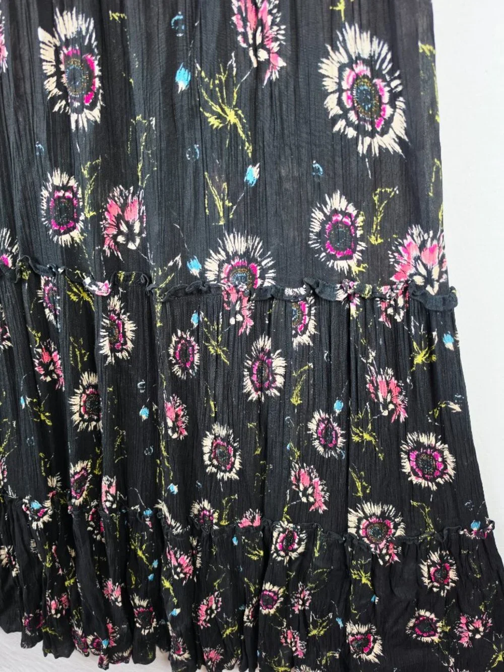 Free People Intimately Garden Party Maxi Dress Tiered Black Floral Boho size M
